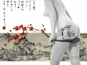 Cuadro chino desnudo original. Pinturas al óleo